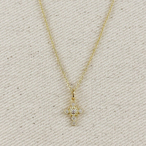 18k Gold Filled Bezel Cross CZ Necklace - Lulu Bella Boutique