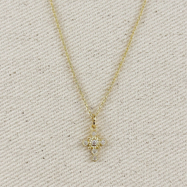 18k Gold Filled Bezel Cross CZ Necklace - Lulu Bella Boutique
