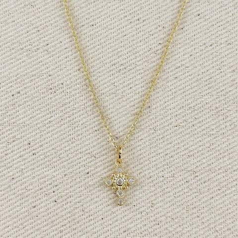 18k Gold Filled Bezel Cross CZ Necklace - Lulu Bella Boutique