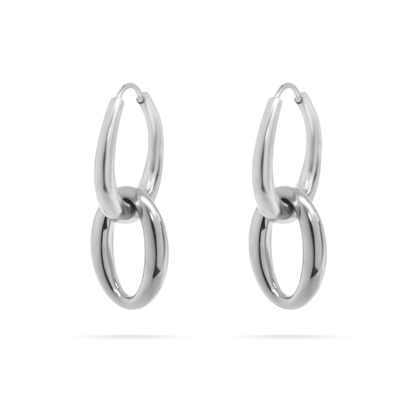 18K Gold PVD Stainless Steel Double Hoop Dangle Earrings: Gold - Lulu Bella Boutique
