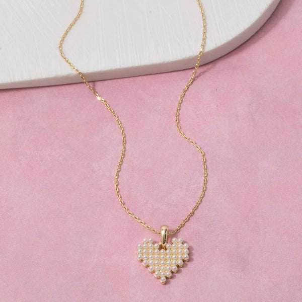 Mini Acrylic Pearls Heart Pendant Necklace: GCM - Lulu Bella Boutique