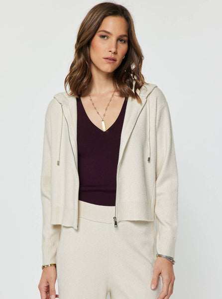 Cropped Hoodie Zip-up Knit Set: Ivory