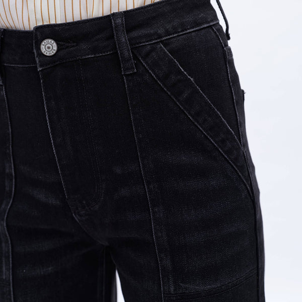 SUPER HIGH RISE WIDE LEG JEANS(FINISHED HEM,SLIT) BLACK