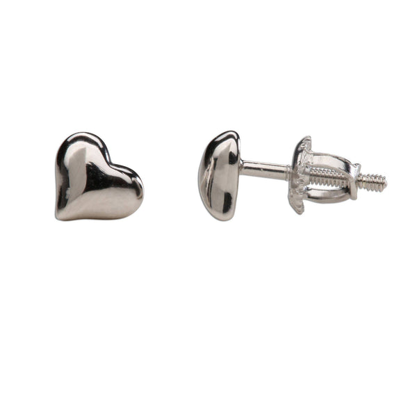 Sterling Silver Girls Puff Heart Earrings for Valentine Gift