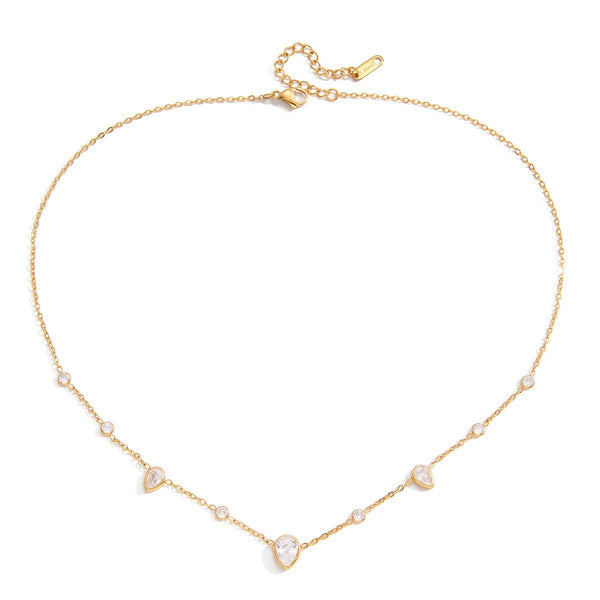 18K STAINLESS STEEL TARNISH FREE CZ NECKLACE | 40NK9693: GOLD - Lulu Bella Boutique