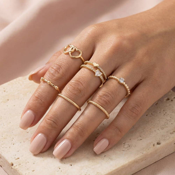 Six Piece Assorted Heart Rings Set: GCL - Lulu Bella Boutique