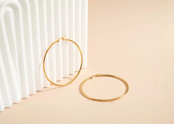 18K Gold PVD Stainless Steel Round Tube Hoop Earrings: Gold / 35mm