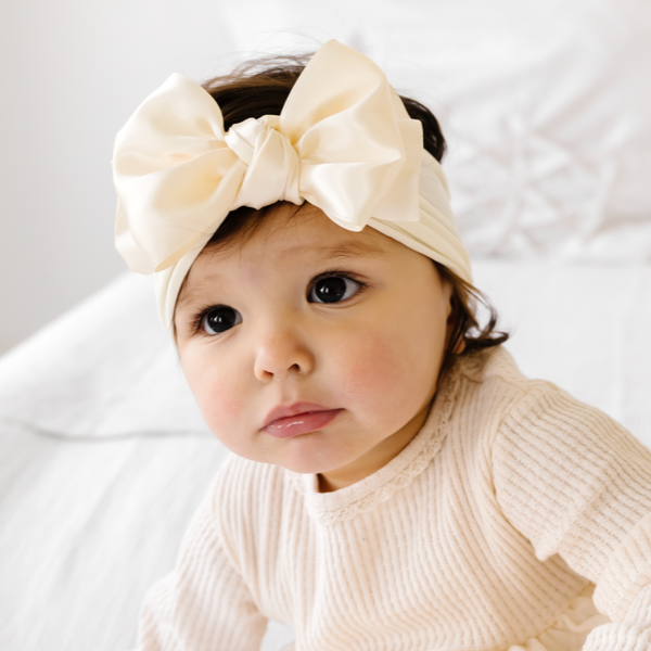 Baby Bling® Satin FAB® soft nylon headband with satin bow: Mushroom - Lulu Bella Boutique