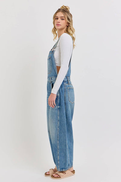 Mid Waisted Barrel Overall [WV89597BR-M1]: S - Lulu Bella Boutique