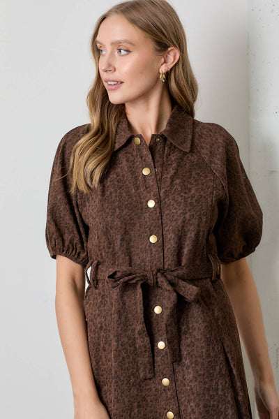 LEOPARD PRINT MIDI DRESS: RED BROWN / S - Lulu Bella Boutique