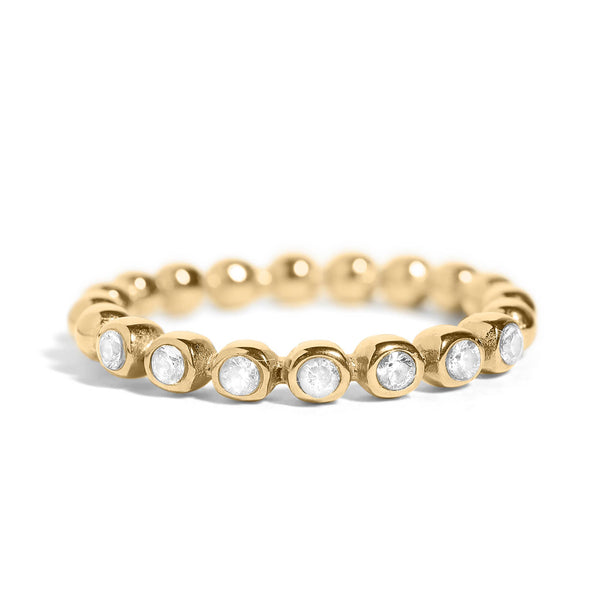 18k Gold PVD Coated Beaded Stainless Steel CZ Stacking Ring: Black / 7