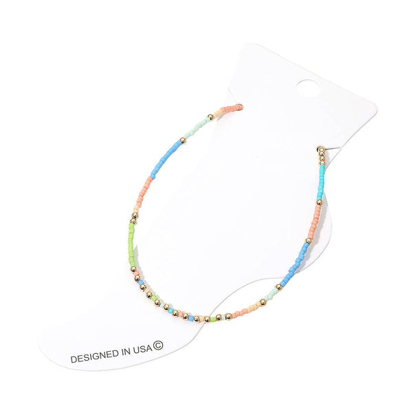 Faceted Beaded Anklet: Gold,White - Lulu Bella Boutique