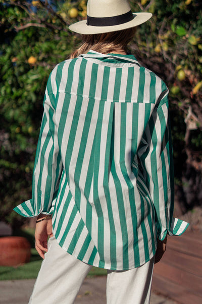 Oversized Stripe Button Down Collared Shirt: GREEN / S-2/M-2/L-2 - Lulu Bella Boutique