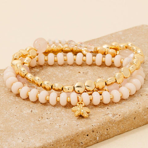 3Pc Pebble Stone Beaded Bracelet Set: GPK - Lulu Bella Boutique