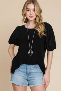 Plus Size Solid Casual Top With Contrast Sleeves: 2XL / Black