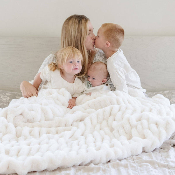 DOUBLE RUCHED FAUX FUR XL THROW BLANKETS: Flax - Lulu Bella Boutique