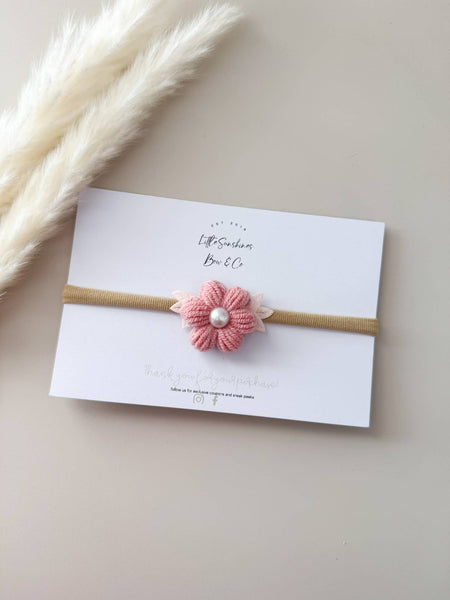 Knit Pearl Flower Hair Clips & Headbands: Cream / Pigtail Set - Lulu Bella Boutique