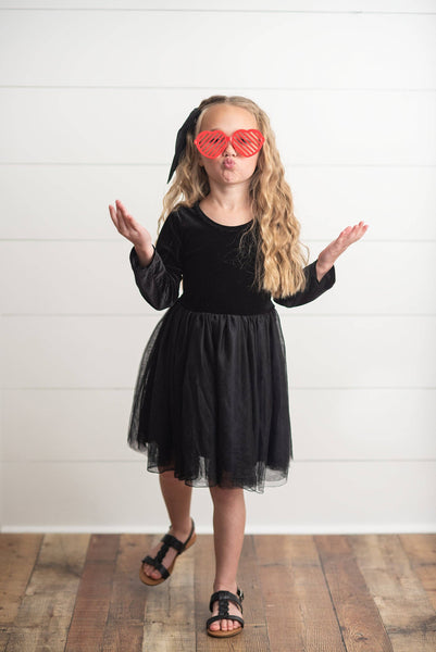 Kids Classic Black Velvet Tulle Fancy Party Holiday Dress: 7/8