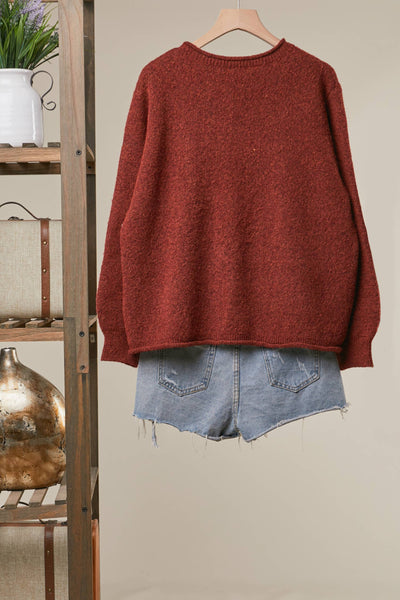 Spiral Sun Embroidered Sweater: Brick