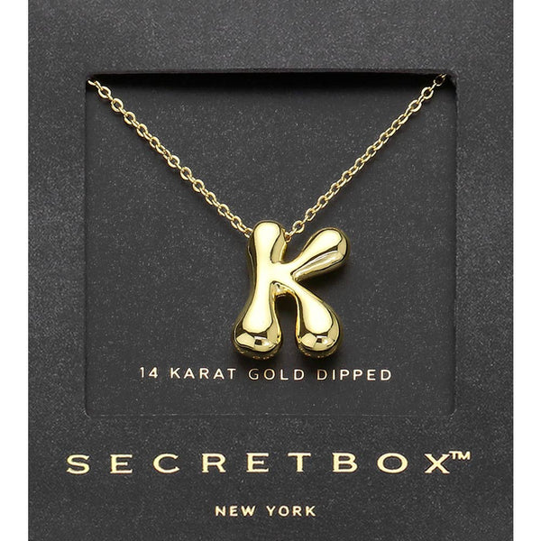 SECRET BOX_ 14K Gold Dipped Bubble Initial Pendant Necklace
: E