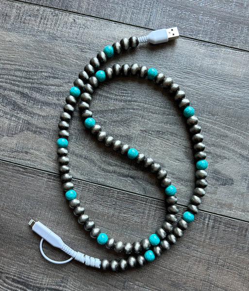 Turquoise Beaded Phone Charger with Lightning & USB-C - Lulu Bella Boutique