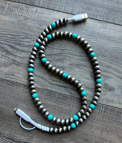 Turquoise Beaded Phone Charger with Lightning & USB-C - Lulu Bella Boutique