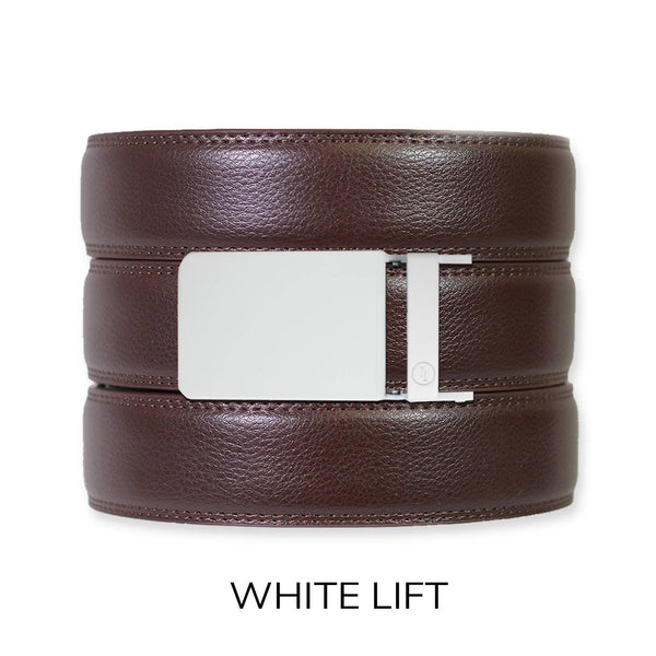 Espresso Leather Rachet Belt & Buckle Set: Traditional Gold - Lulu Bella Boutique
