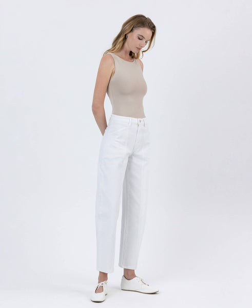 SUPER HIGH RISE OPTIC WHITE PANEL BARREL JEANS F5880WH: OPTIC WHITE / 25 - Lulu Bella Boutique