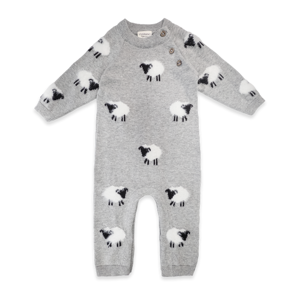 Furry Sheep 3D Jacquard Sweater Knit Baby Jumpsuit (Organic): Pewter Grey Heather