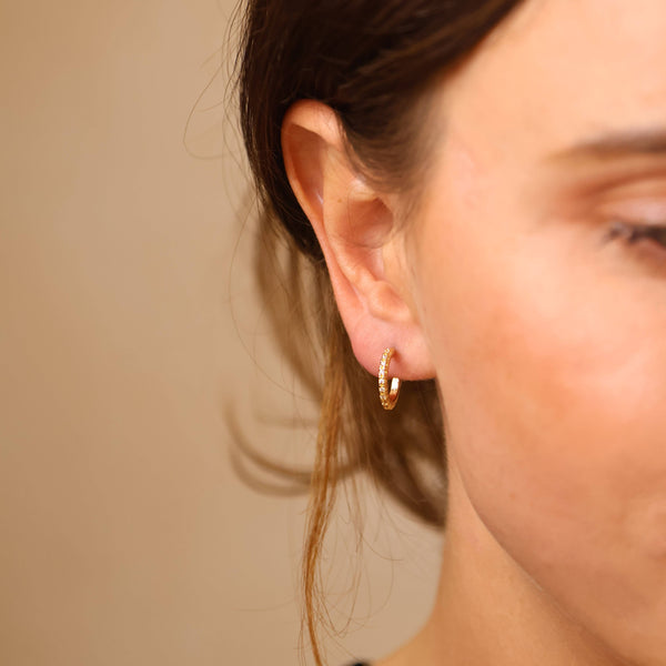 18k Gold Filled Thin Line Cubic Zirconia C Hoop Earrings: 18mm - Lulu Bella Boutique