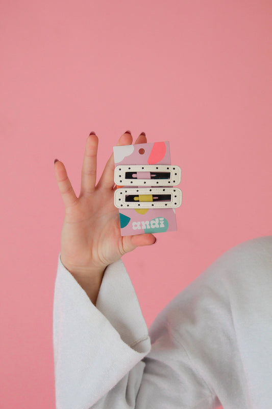 Polka Snap Clips 2-Pack: White w/black dots