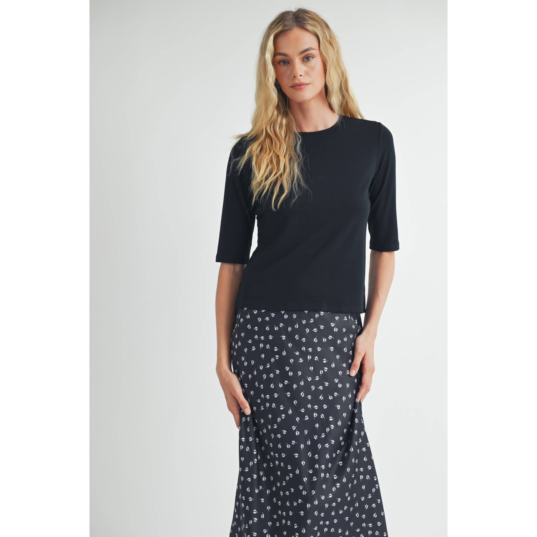 ELBOW SLEEVE KNIT TOP: Black - Lulu Bella Boutique