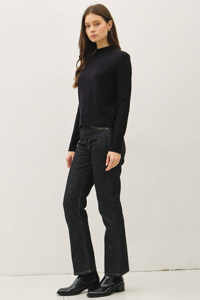 MOCKNECK CLASSIC CUT SWEATER : Black / S - Lulu Bella Boutique