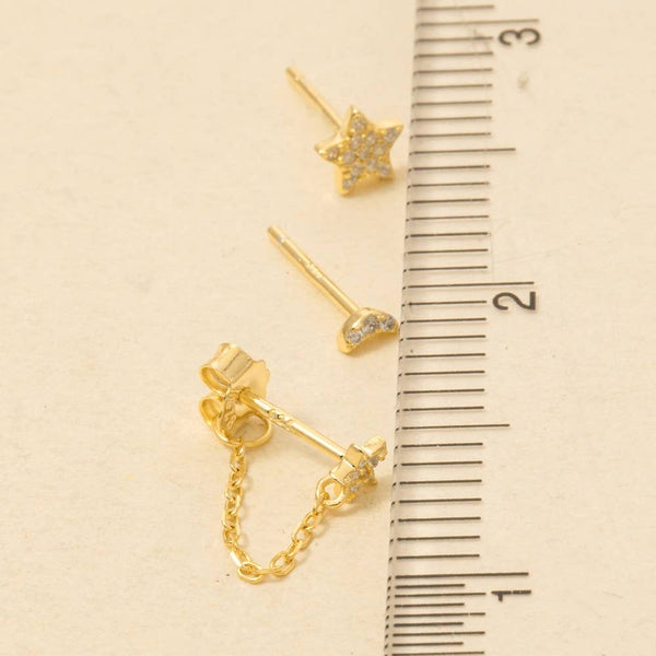 Sterling Silver Cz Stars And Moon Stud Earrings Set: GZ - Lulu Bella Boutique