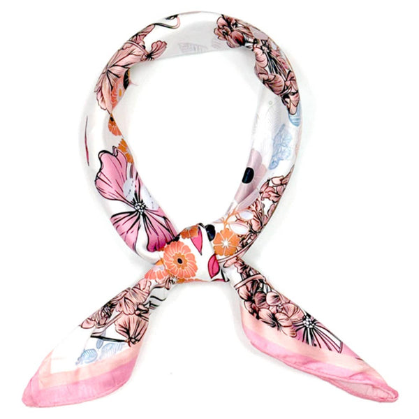 FLOWER PATTERN SILKY SQUARE BANDANA NECK SCARF, BS 0074: PK - Lulu Bella Boutique