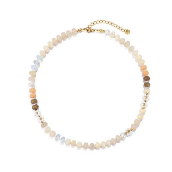 NATURAL STONE AGATE GLASS STAINLESS STEEL NECKLACE |80N92044: A - Lulu Bella Boutique