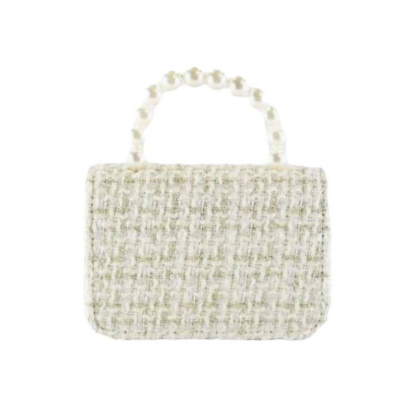 B1305 Floral Appliques Tweed Purse (3 Colors): Beige