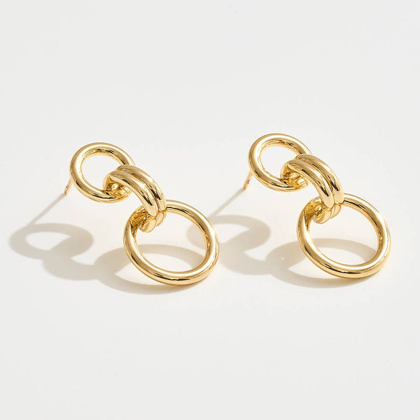 14K Gold Dipped Double Link Drop Earrings: Silver,White - Lulu Bella Boutique