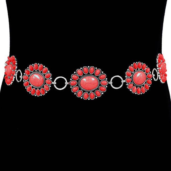 Boho Vintage Western Turquoise Stone Concho Chain Belt: Turquoise - Lulu Bella Boutique