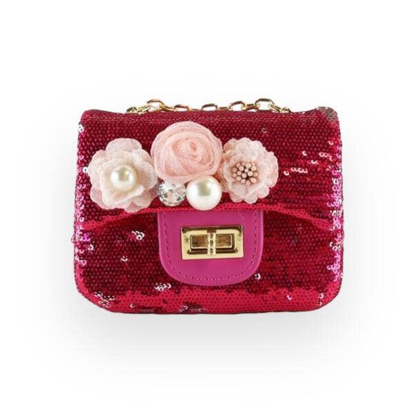 B1301 Floral Appliques Sequin Purse (5 Colors): Purple