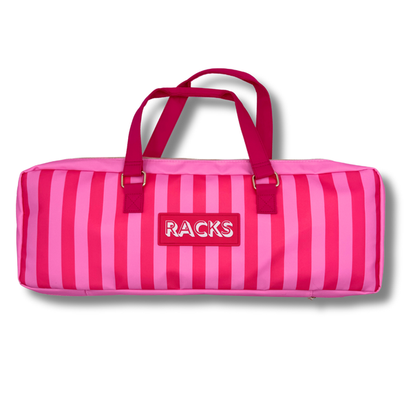 Mahjong Rack Bag  |  Fits 20" Racks + Folded Mat : Stripes- Pink & Red Rack Bag