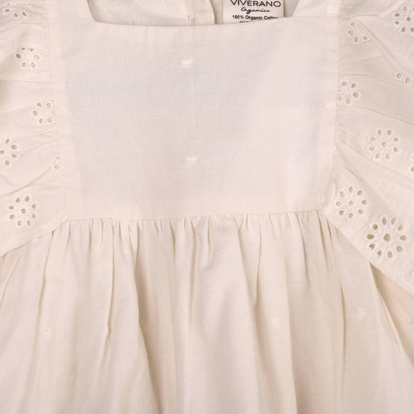 Schiffli Lace Collar Baby Girl Dress & Bloomer (Organic): Natural