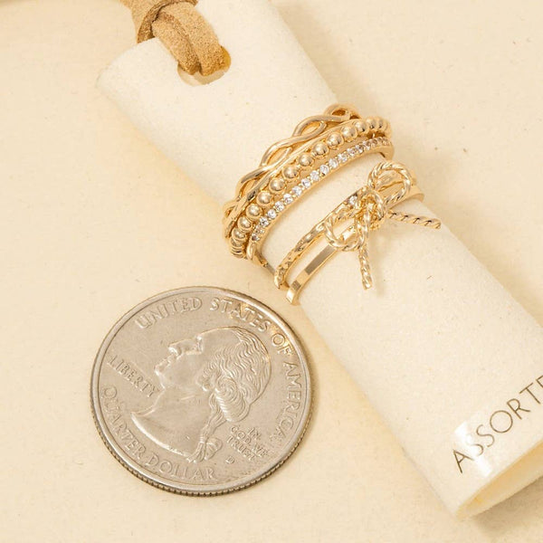 5Pc Cz Mixed Bow And Chain Style Band Rings: GDCRY - Lulu Bella Boutique