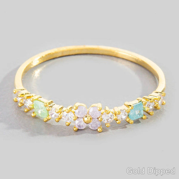 Cz Flower Studded Delicate Ring