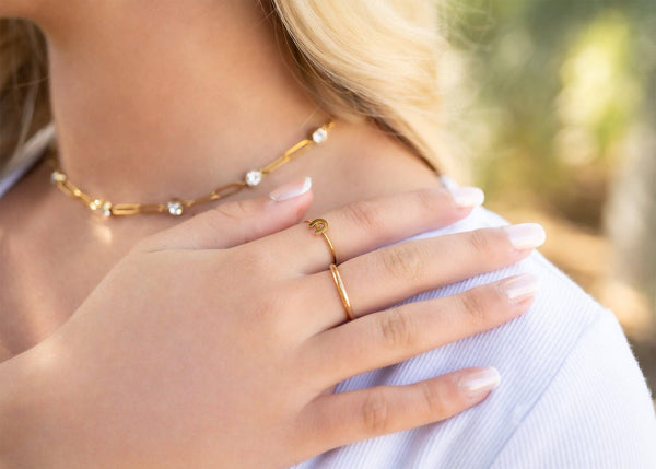 18K Gold PVD Steel Station Stone Paperclip Chain Necklace: Gold / 14+02" / 4mm - Lulu Bella Boutique