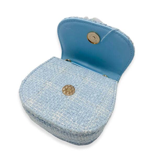 B1340 Feather Floral Tweed Purse (2 Colors): Blue