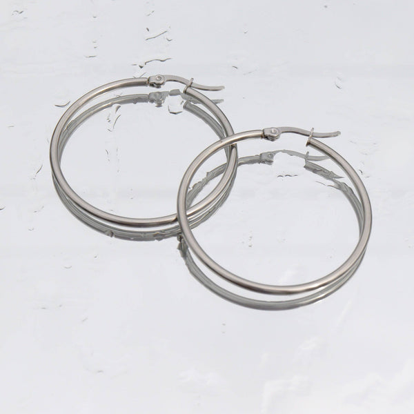 18K Gold PVD Stainless Steel Round Tube Hoop Earrings: Gold / 40mm