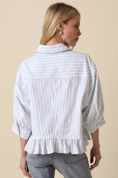Mattie Striped Ruffle Hem Top: Blue White Stripe / Contemporary / S - Lulu Bella Boutique