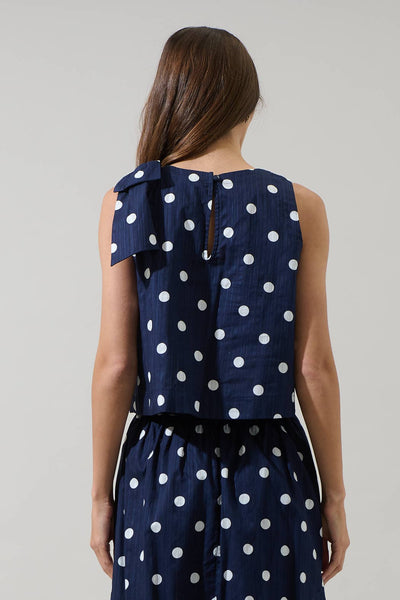 Caryn Polka Dot Sleeveless Top: NavyWhite / XS - Lulu Bella Boutique