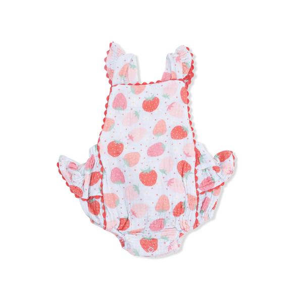 Ric Rac Ruffle Sunsuit- Strawberry Bliss - Lulu Bella Boutique